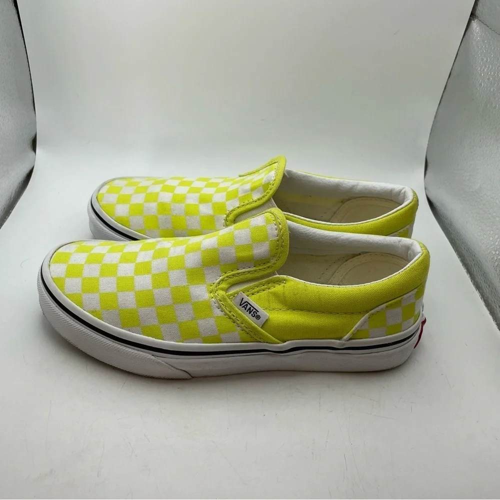 Vans OTW neon yellow checkerboard loafers girls size 3